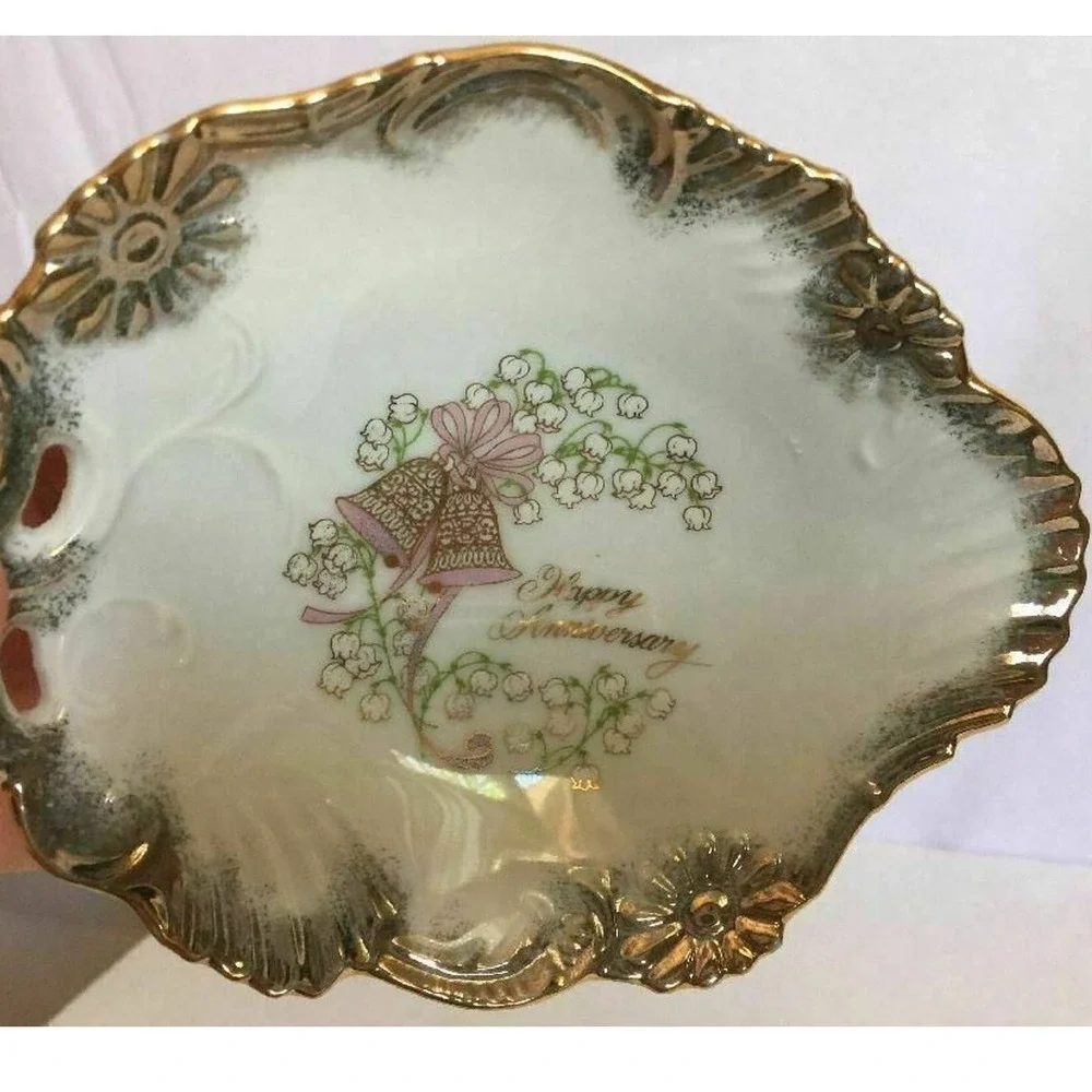 VTG Happy Anniversary Gold Painted Scalloped Porcelain Plate George Good Japan